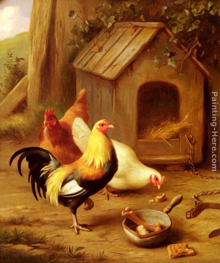 Chickens Feeding painting - Edgar Hunt Chickens Feeding art painting
